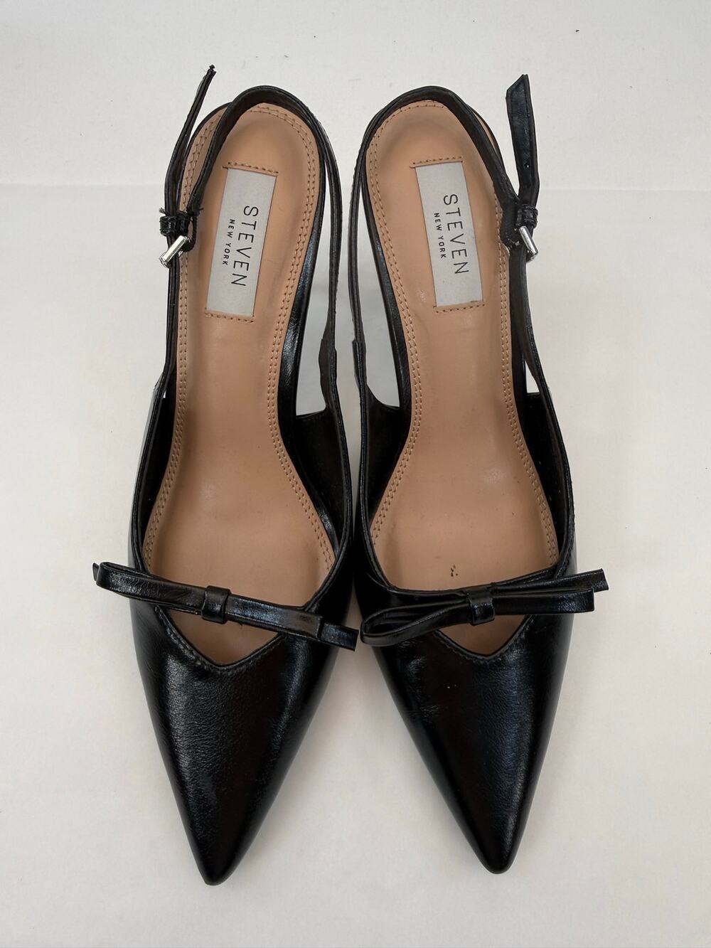 Steven New York Linda Black Slingback Bow Heels Pointed Toe Size 7‎